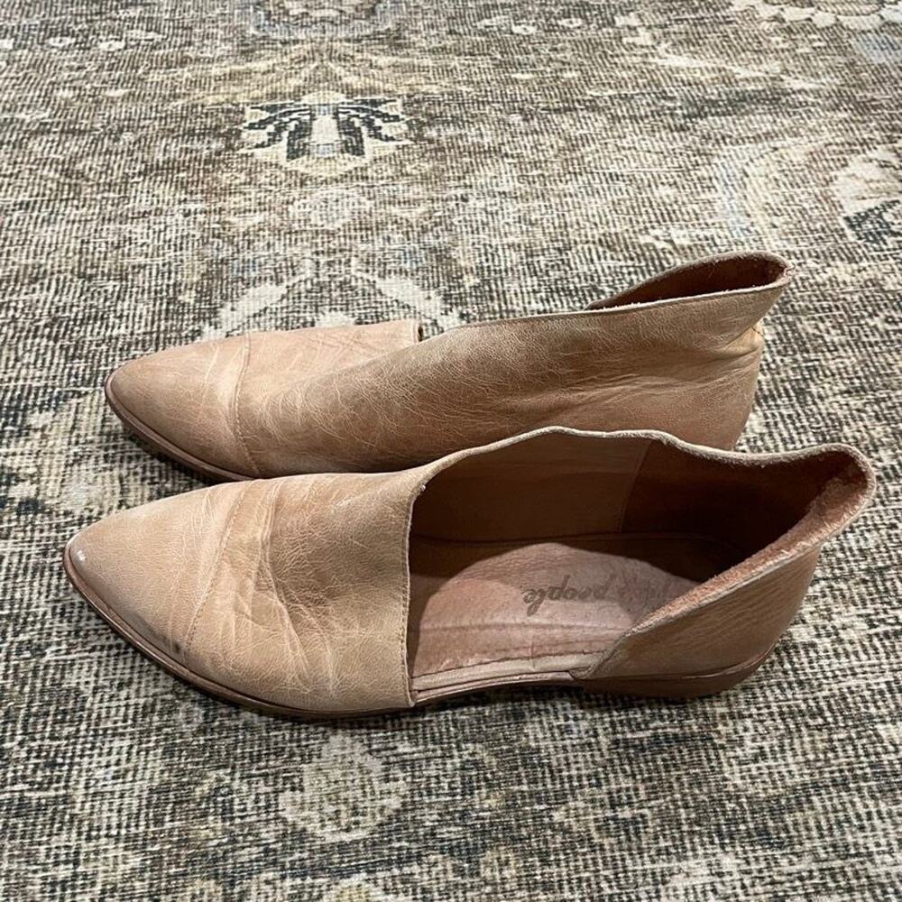 Free People Royale Flats Nude Leather D'Orsay Pointed Toe Cutout EU 39 US 9